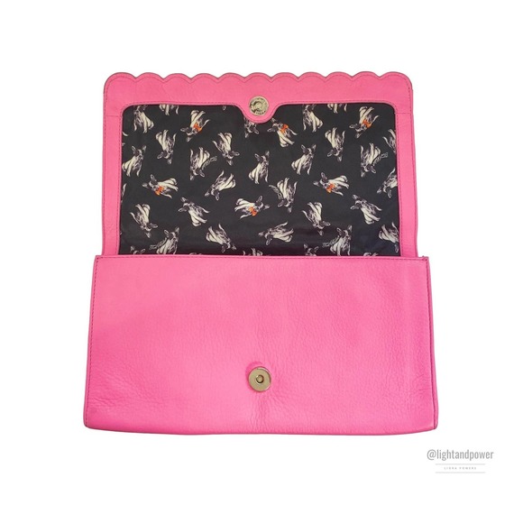 Ted Baker Fluorescent Pink Scallop Edge Clutch EUC - Picture 2 of 14